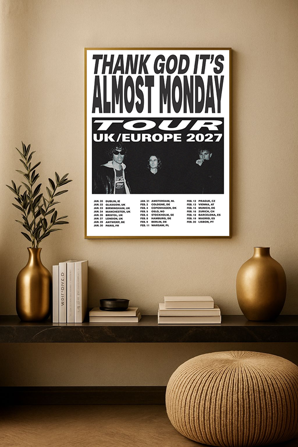 almost monday “Thank God It’s Almost Monday” Tour 2027 Poster – UK & Europe Schedule Canvas Print 1