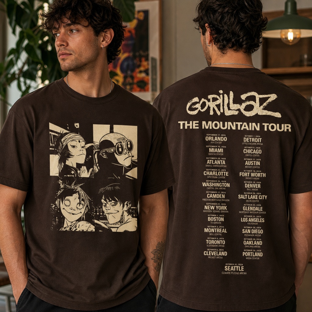 Gorillaz – The Mountain Tour 2026 US & Canada Dates Back T-Shirt