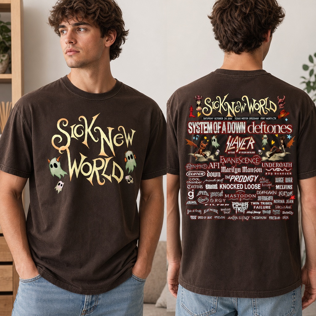 Sick New World Texas 2026 Lineup Vintage Washed T-Shirt – Fort Worth Festival Tee 1